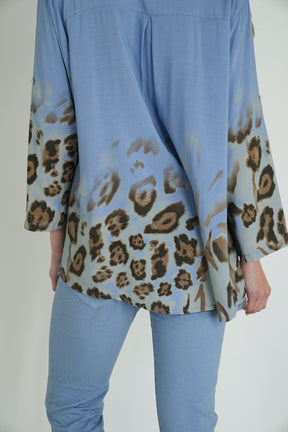 Blue Leopard Hem Shirt