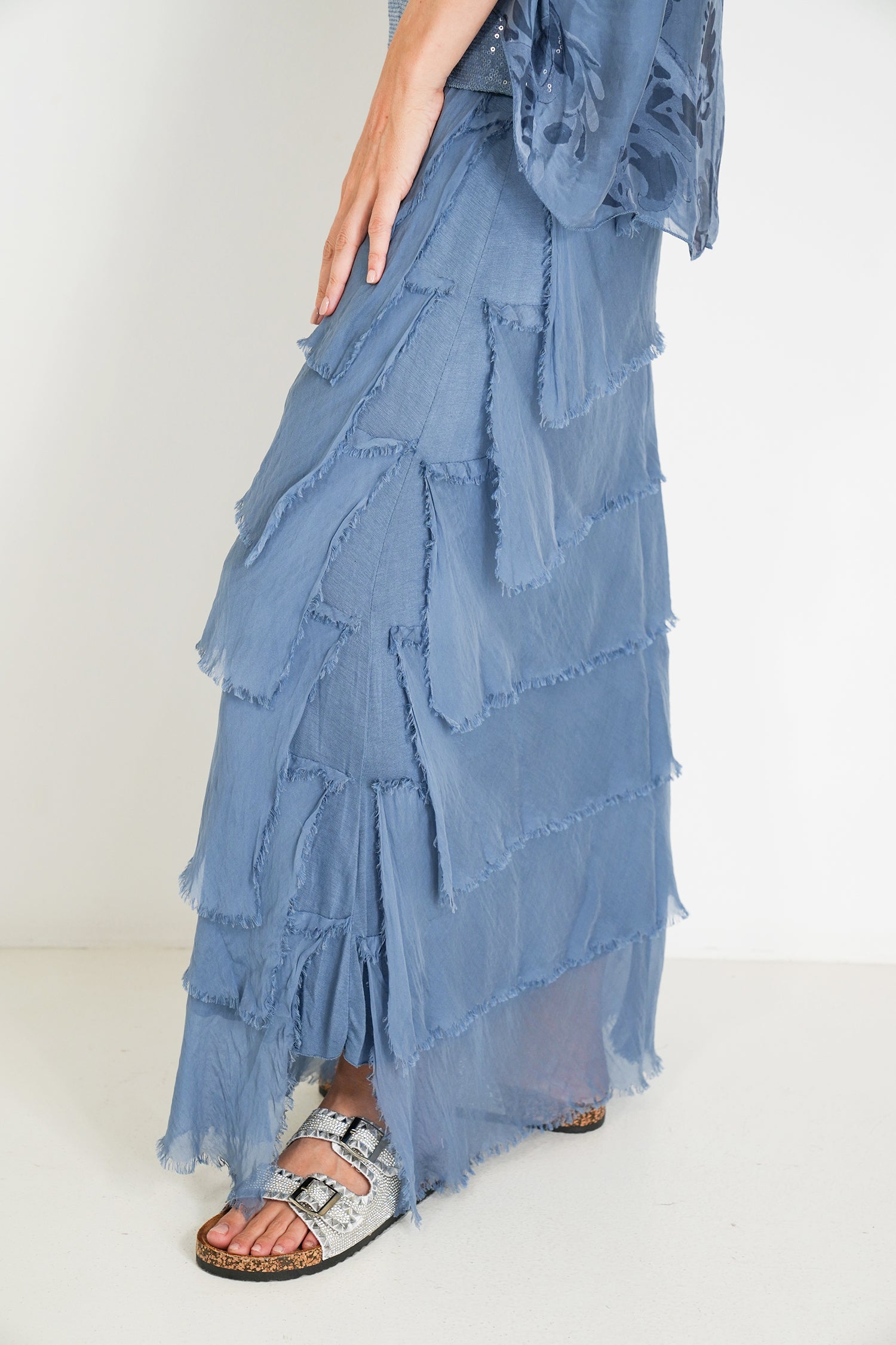 Blue Silk Tier Skirt