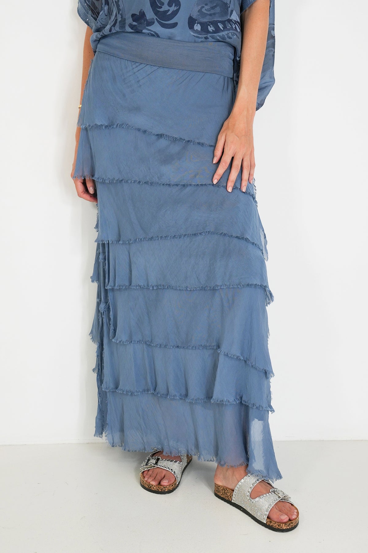 Blue Silk Tier Skirt