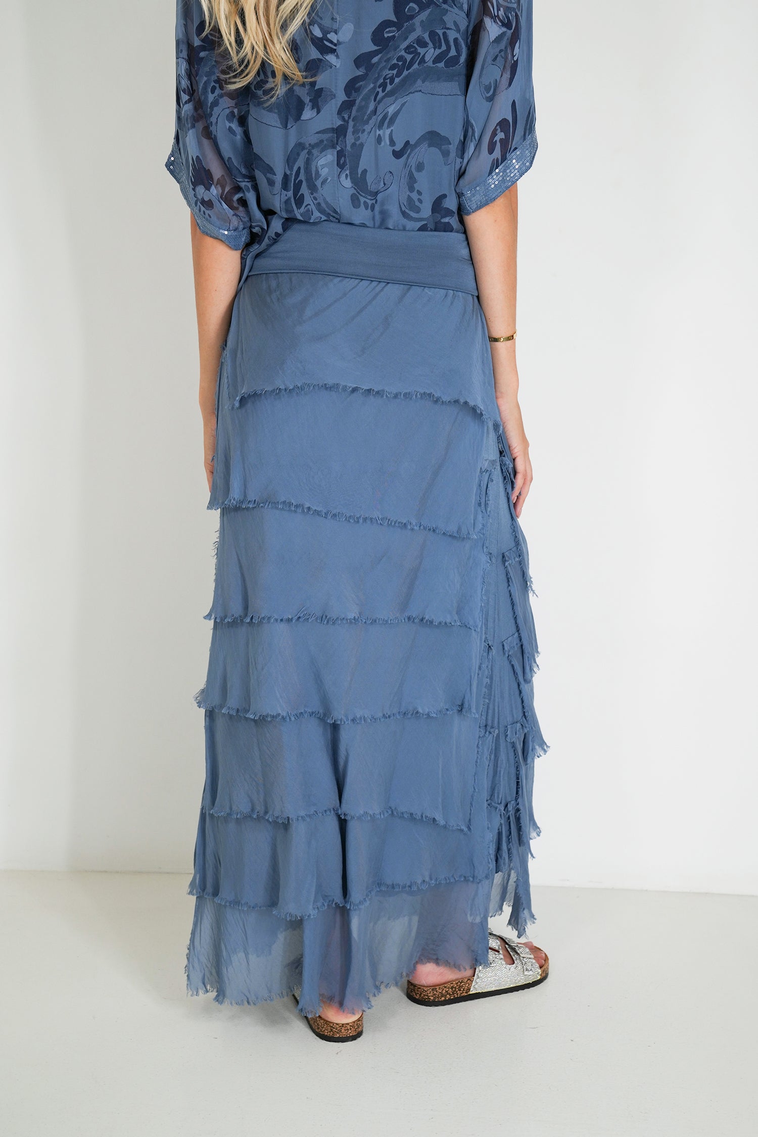 Blue Silk Tier Skirt