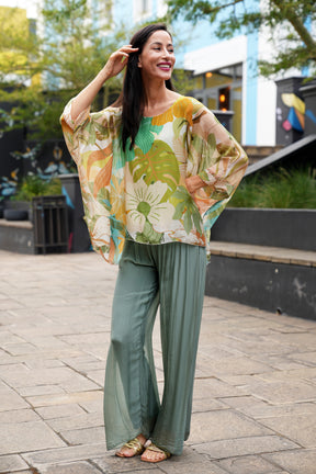 Green Tropical Silk Poncho