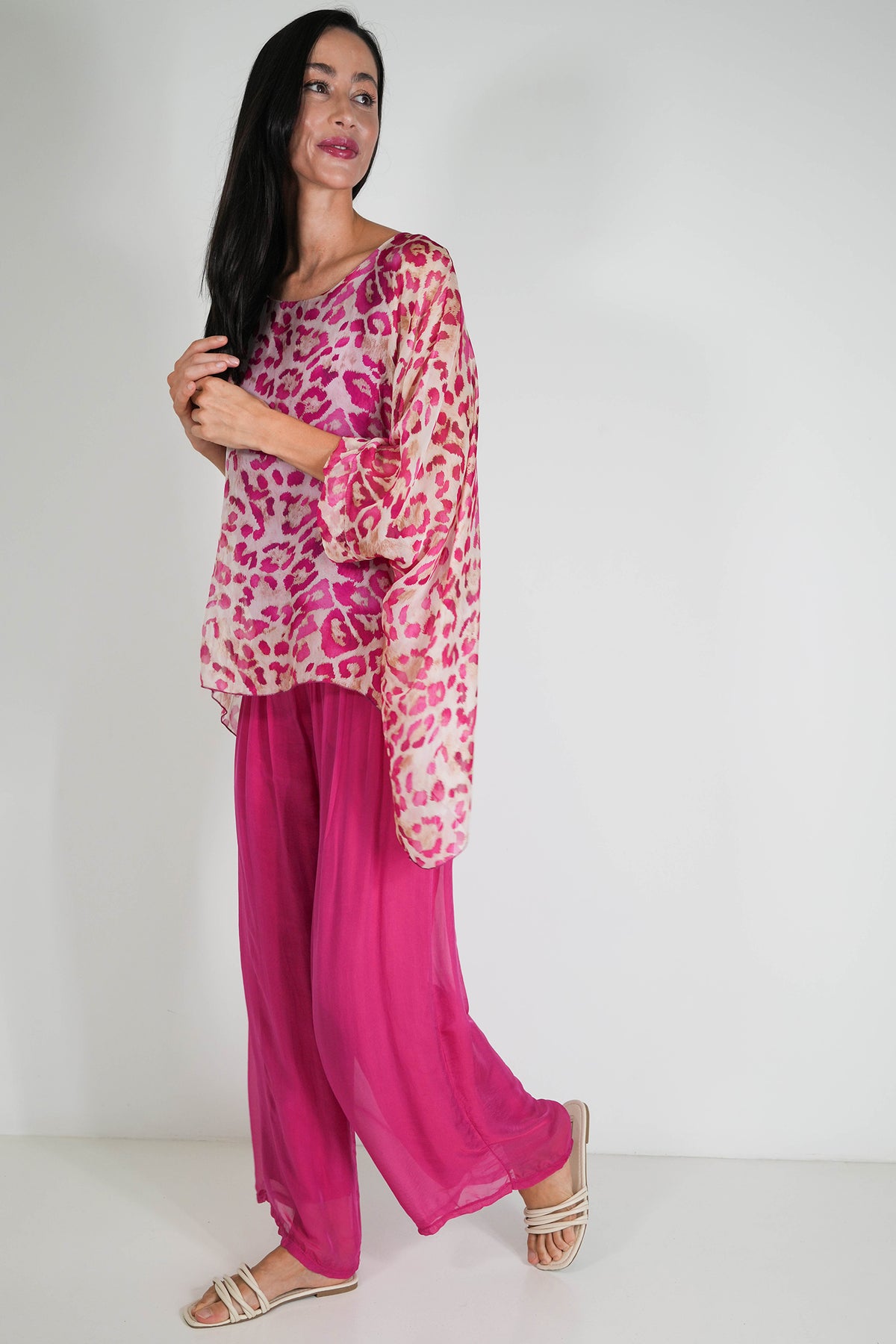 Cerise Leopard Silk Poncho