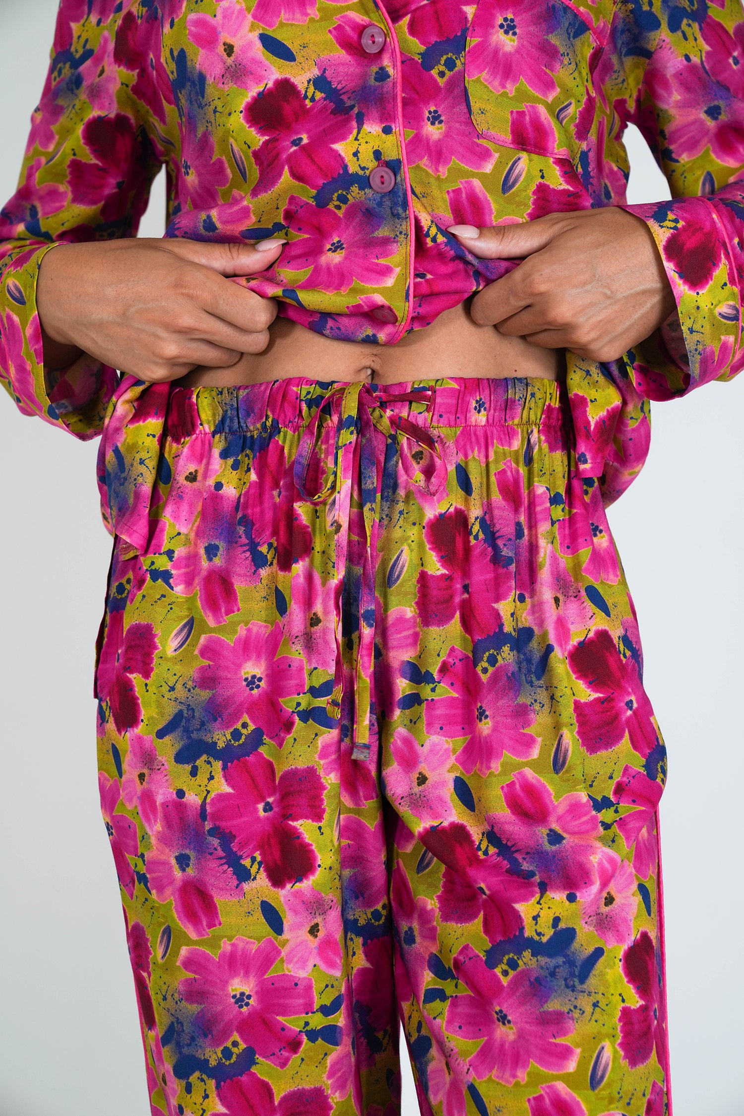 Cerise/Floral Long Set PJs