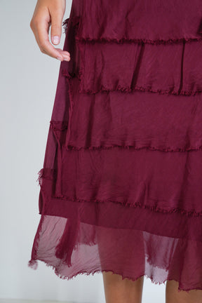 Burgundy Overlay Tier Silk Dress