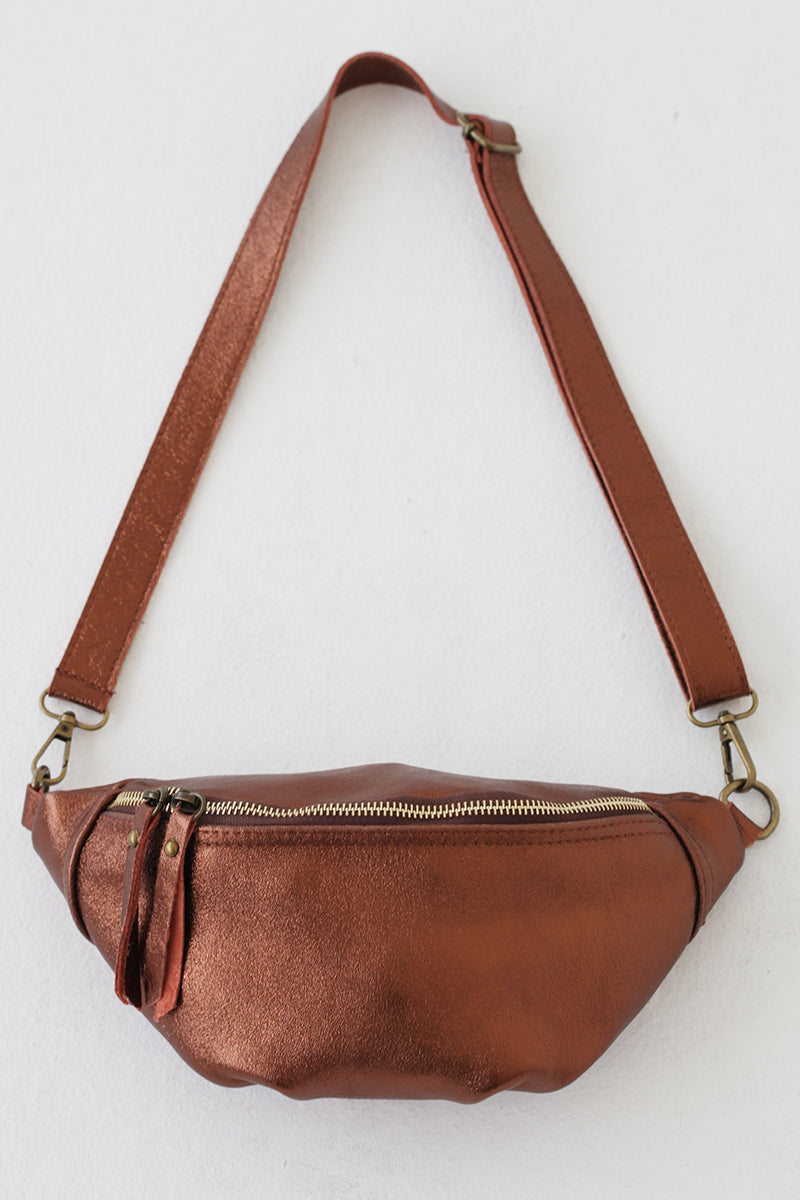 Rust Leather Metallic Moonbag