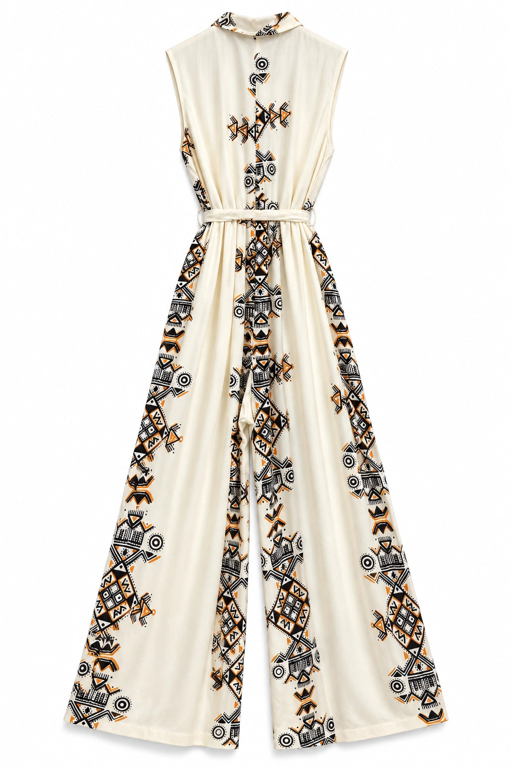 Cream and Black Print Cotton Jumpsuit