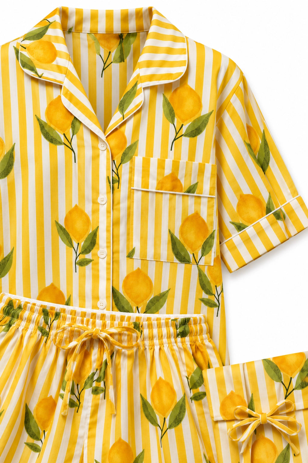 Lemon Striped Amalfi Cotton Shorty PJ In Bag
