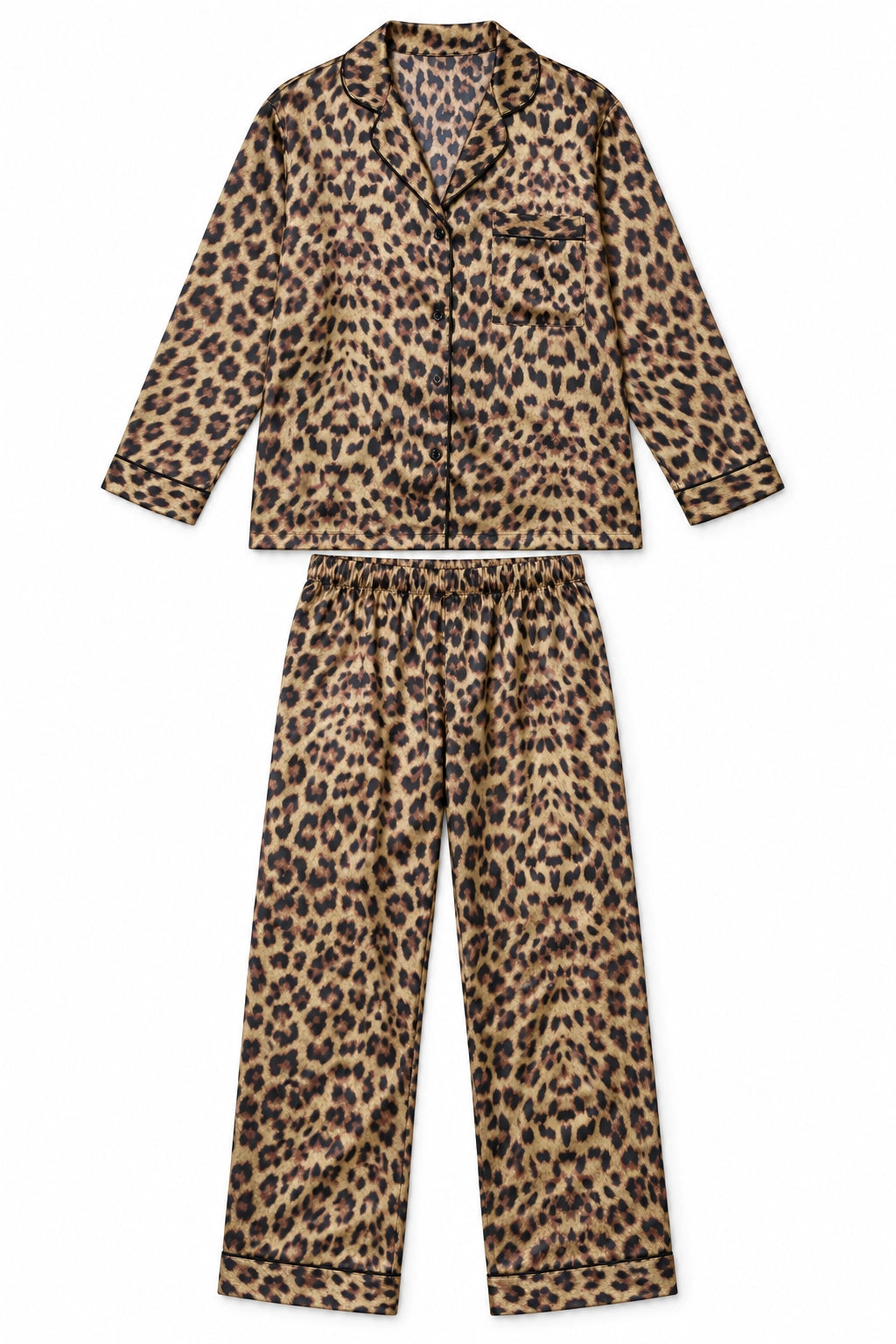 Leopard Satin Long PJ Set
