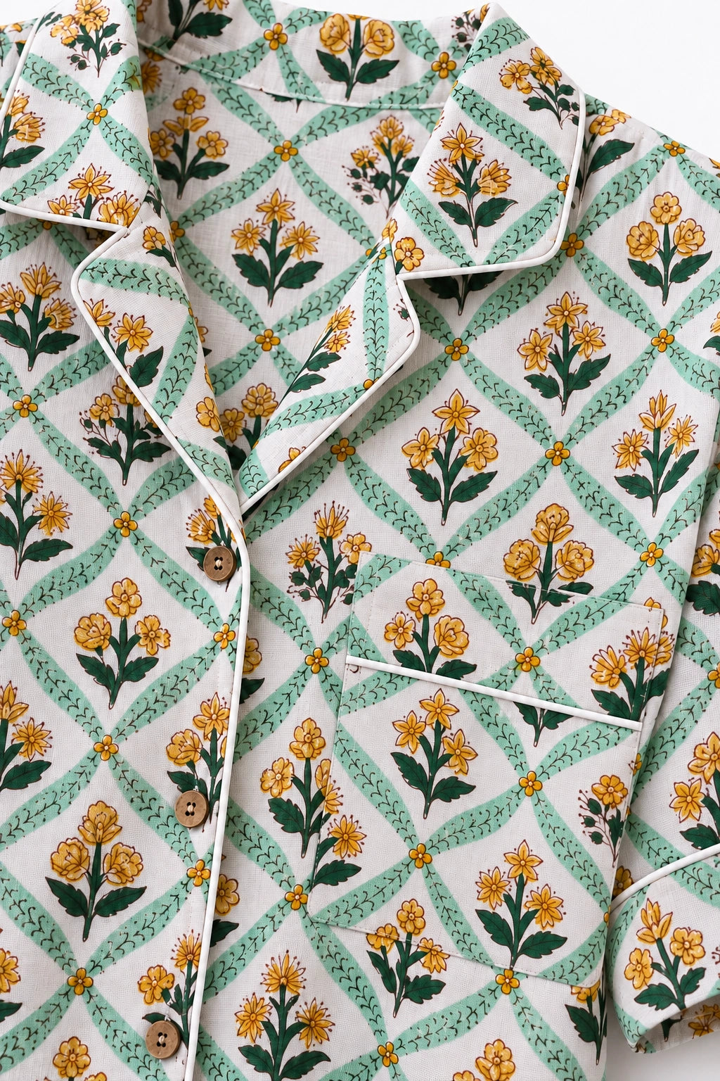 White with Yellow Flowers Cotton Shorty PJ In Bag