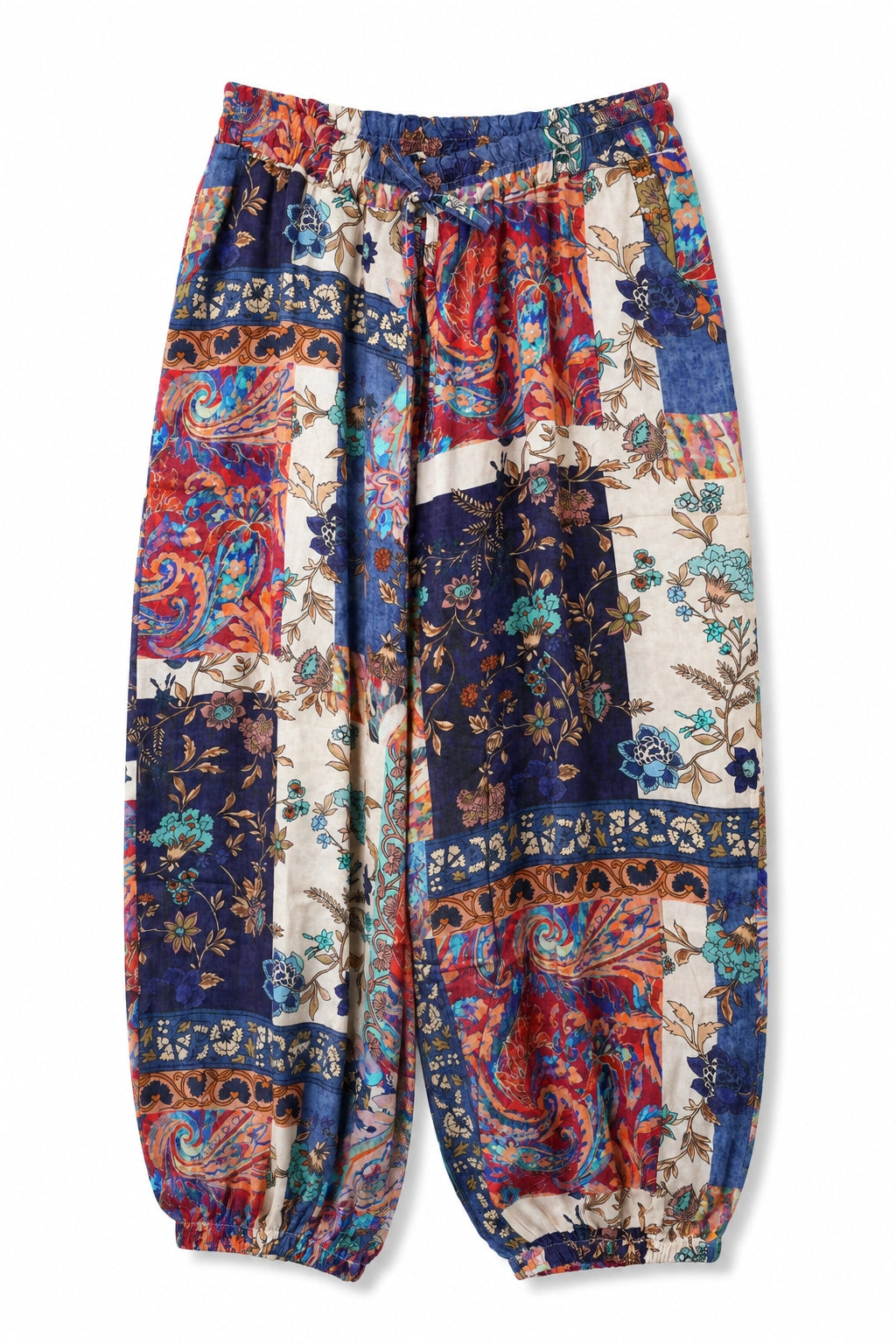 Navy Floral Viscose and Silk Balloon Pant