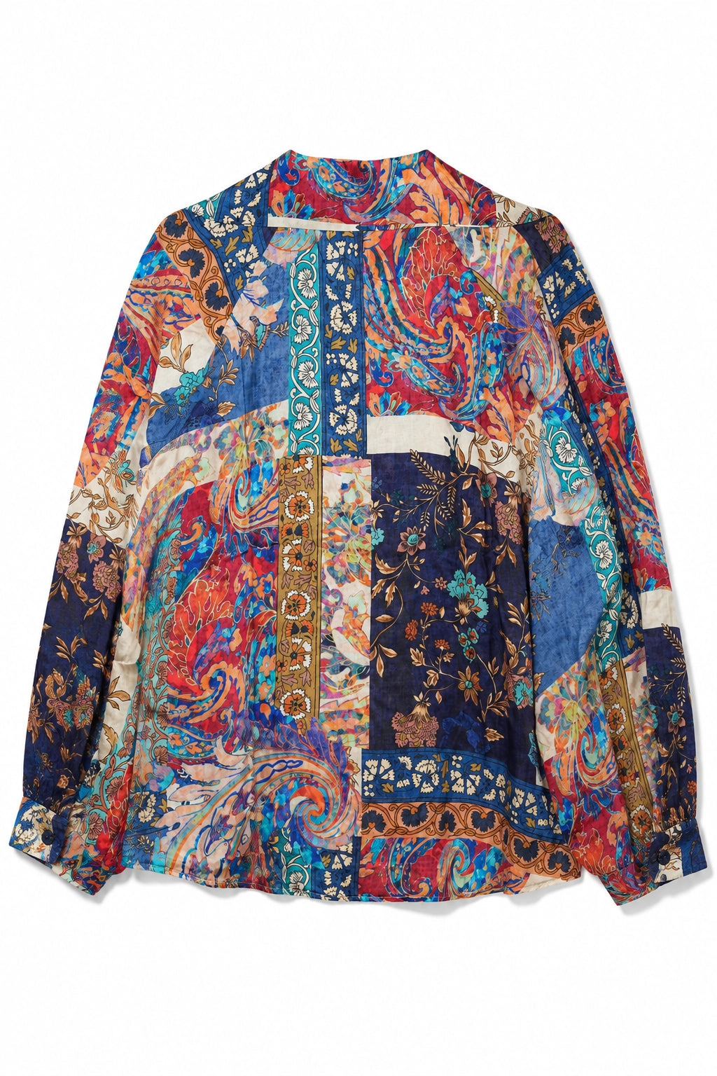 Navy Floral Viscose and Silk Blouse