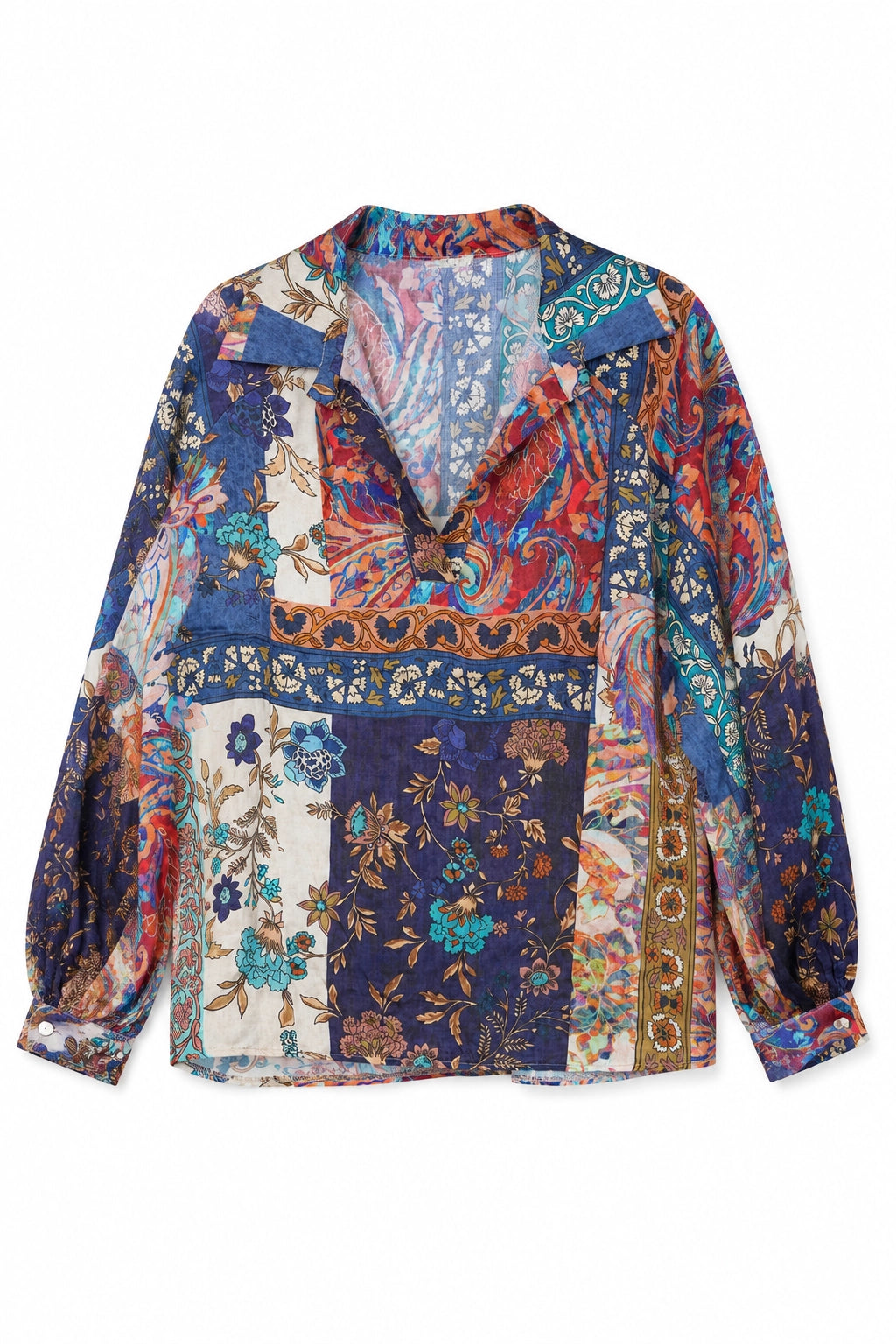 Navy Floral Viscose and Silk Blouse
