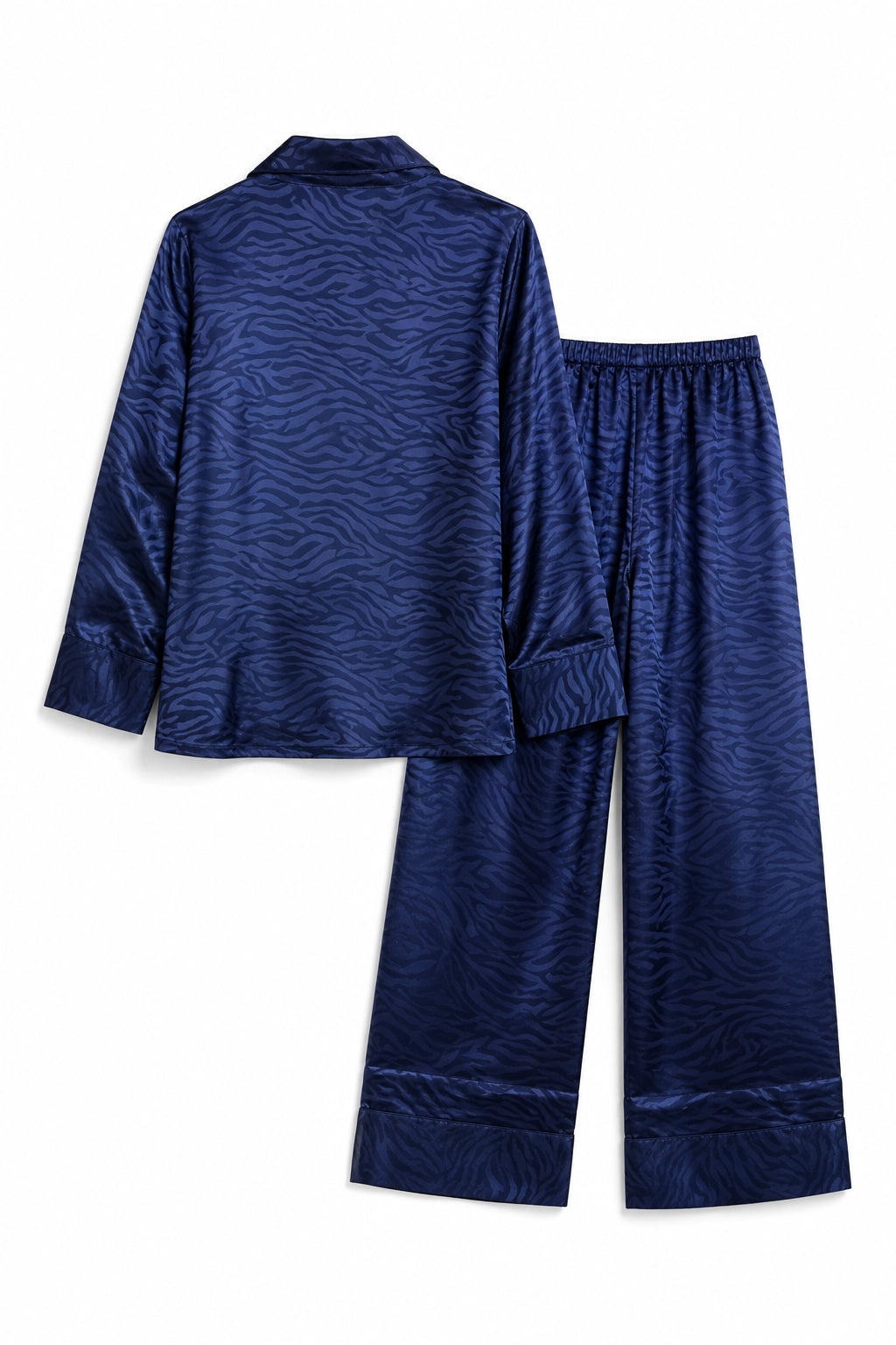 Navy Print Satin Long PJ Set