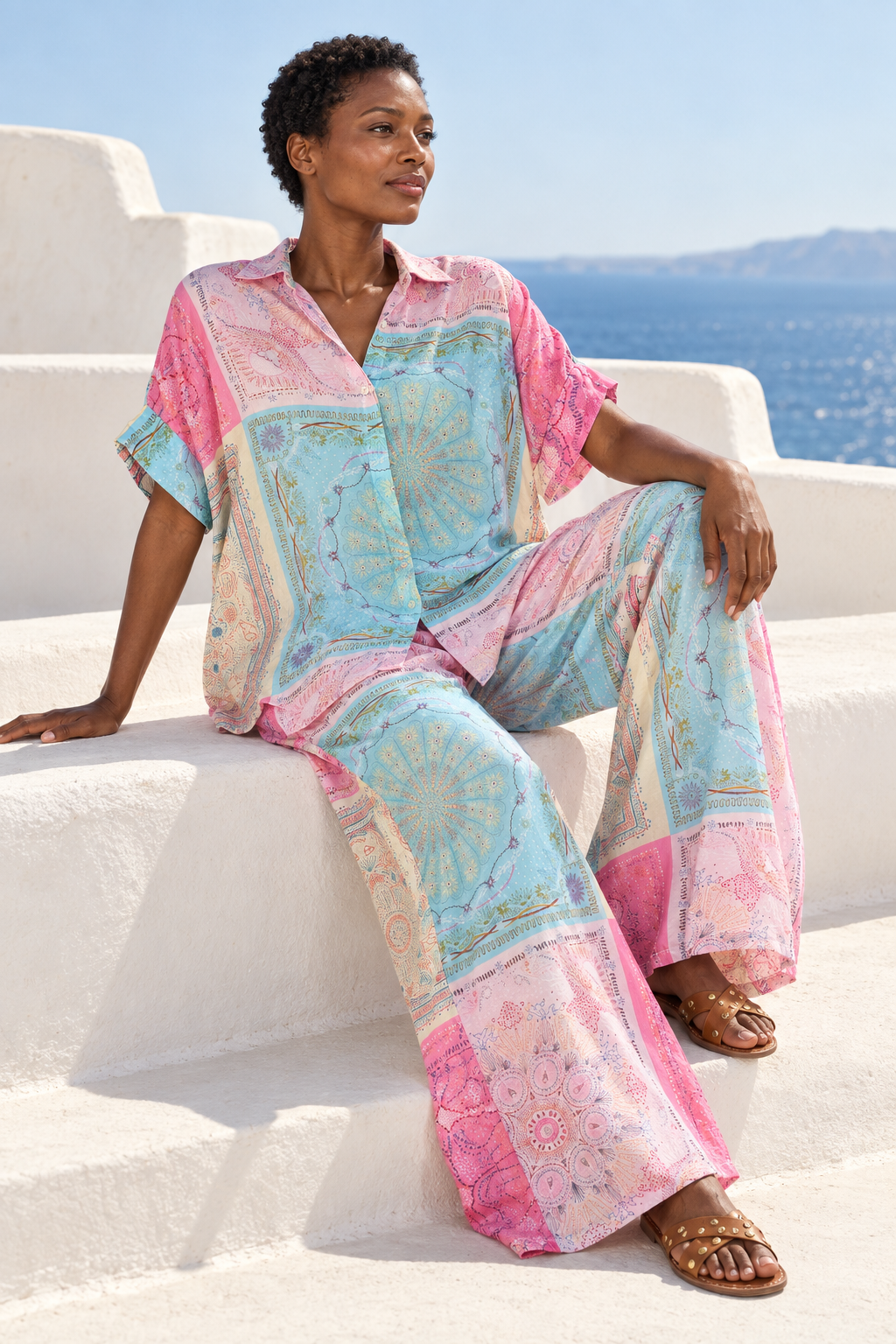 Pink and Turquoise Print Pant