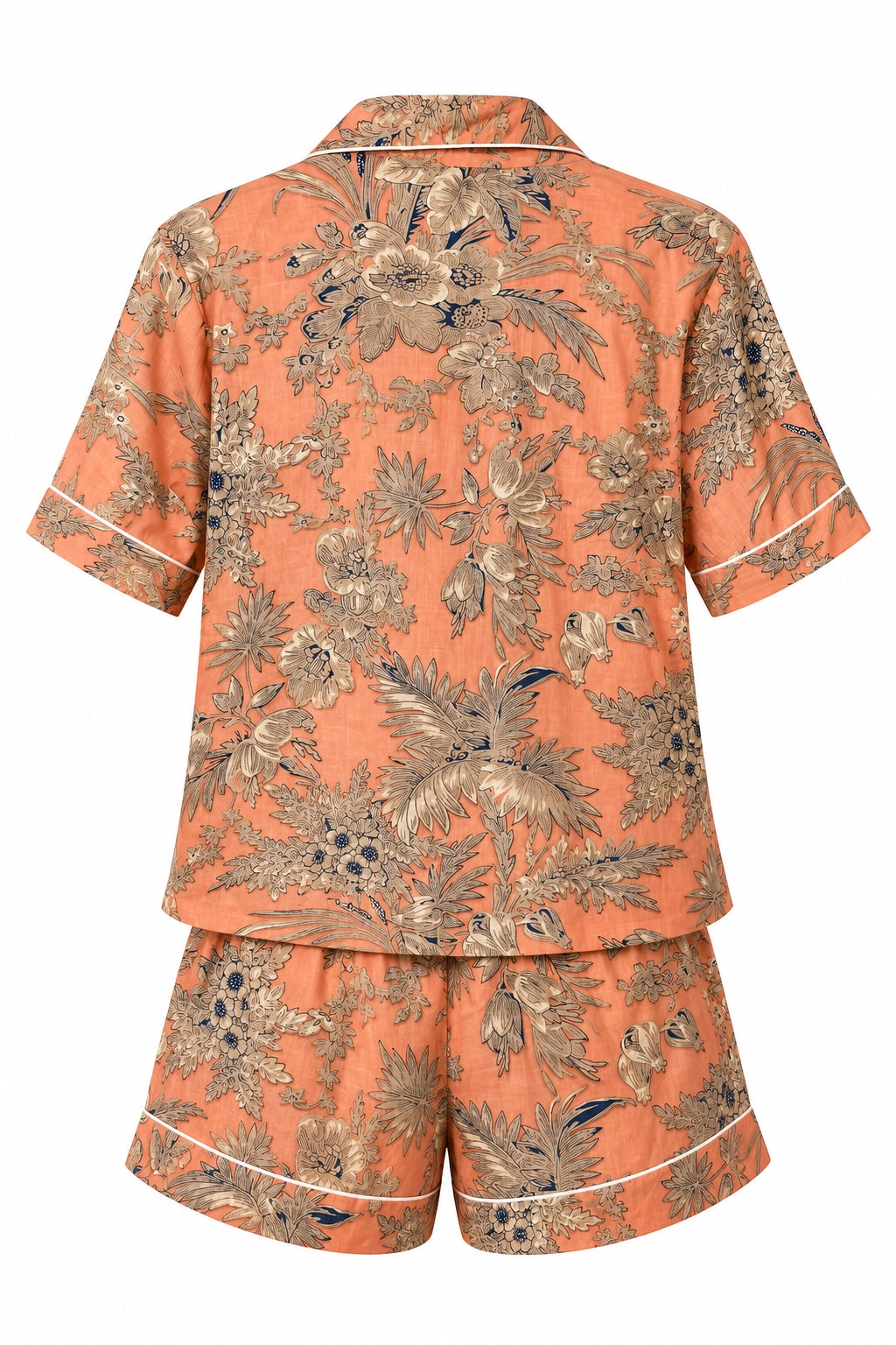Peach and Taupe Floral Cotton Shorty PJ In Bag