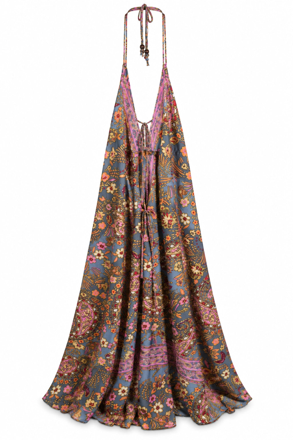 Pink and Grey Floral Halter Dress