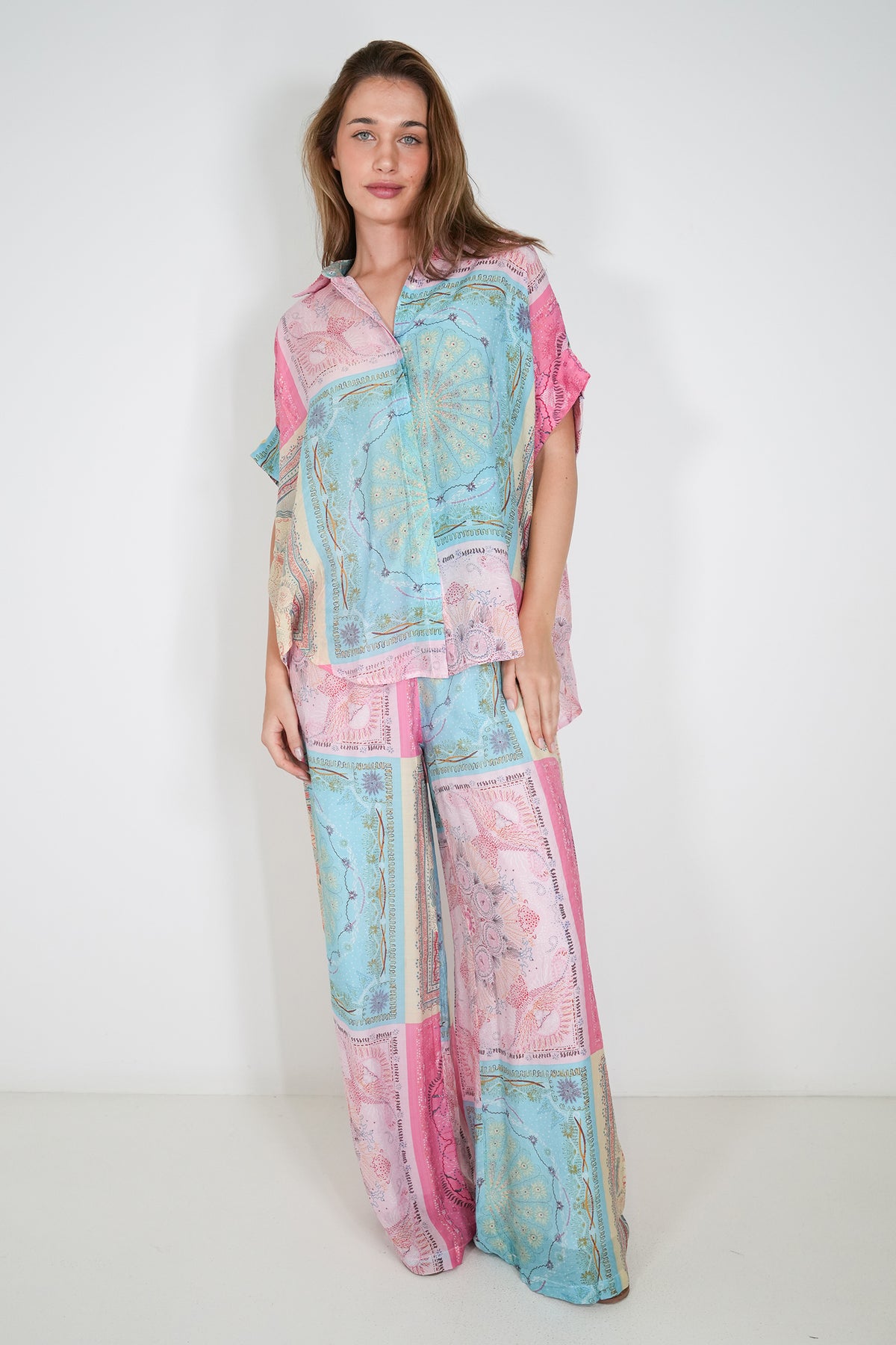 Pink and Turquoise Print Pant