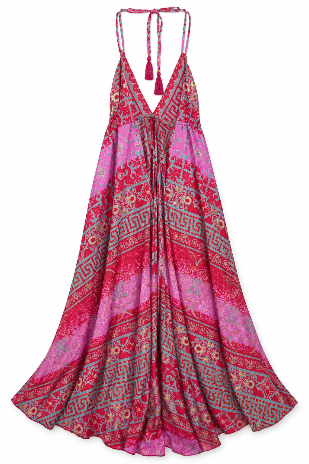 Red and Grey Grecian Halter Dress