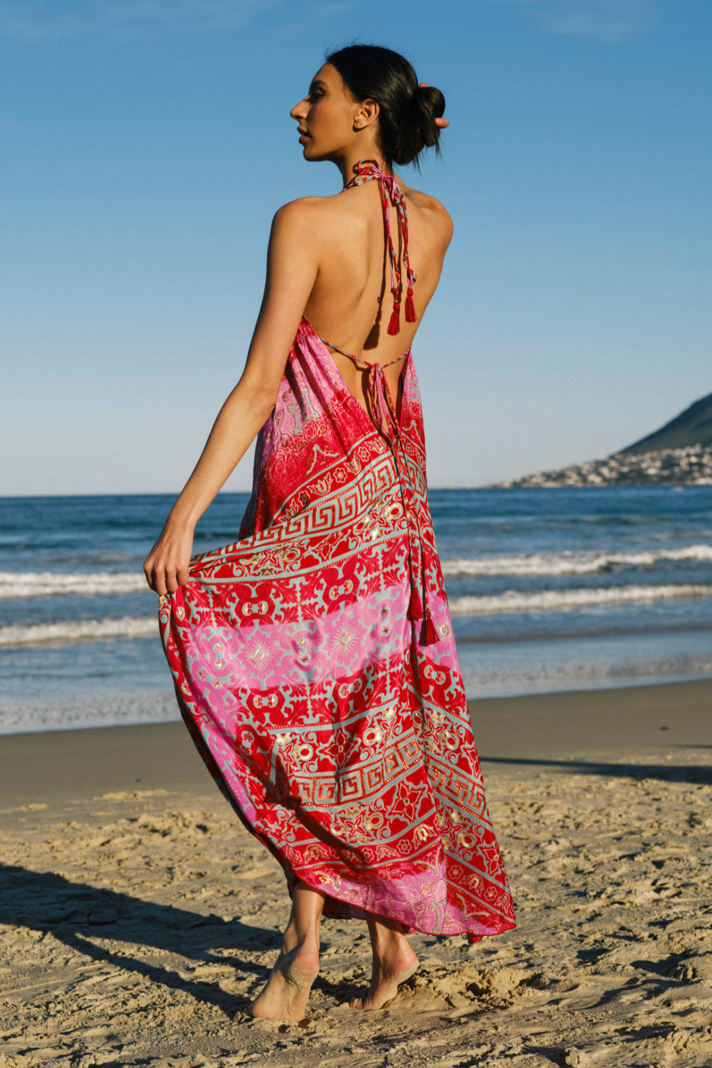 Red and Grey Grecian Halter Dress
