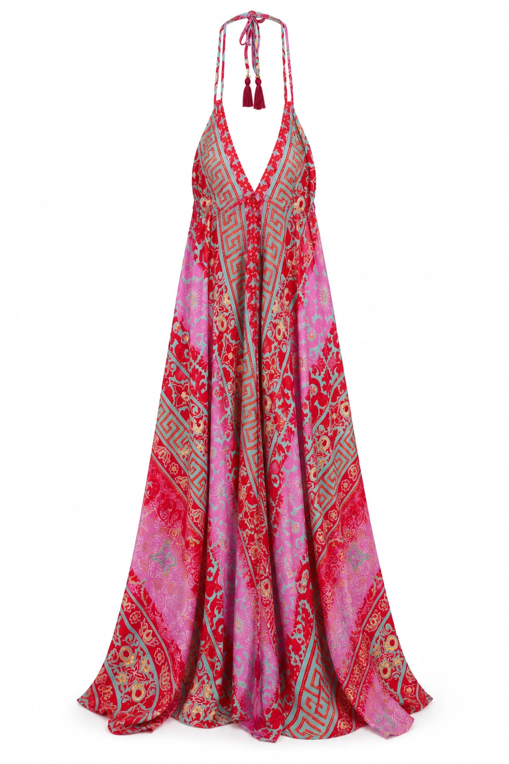 Red and Grey Grecian Halter Dress