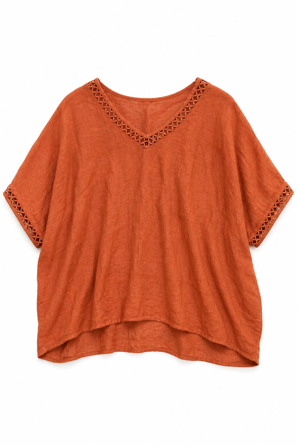 Rust Rania Crochet V-neck Tee