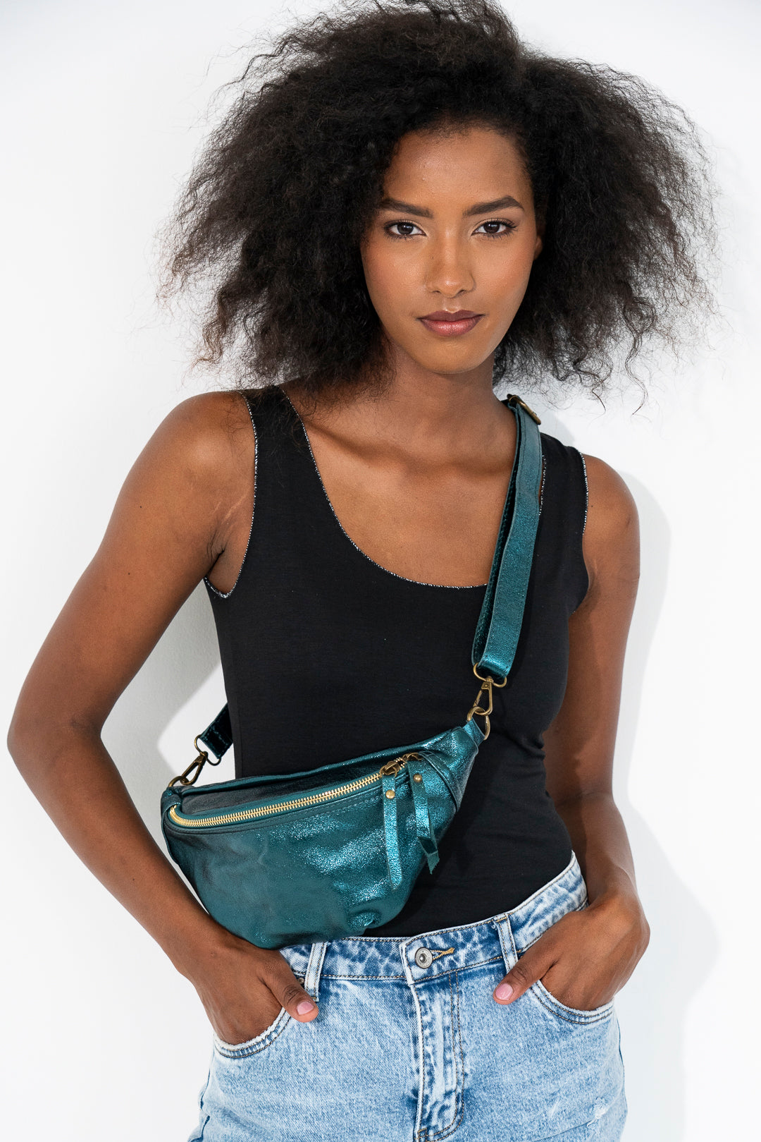 Teal Leather Metallic Moonbag