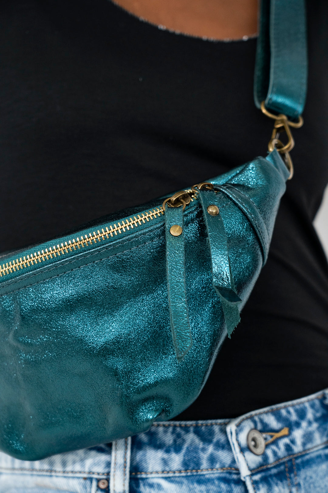 Teal Leather Metallic Moonbag