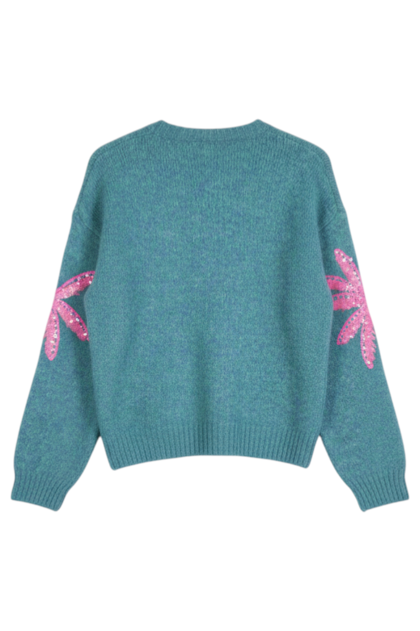 Teal and Pink Britney Jumper back