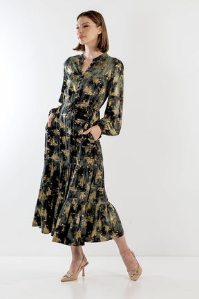 Khakhi Leaf Drawcord Dress