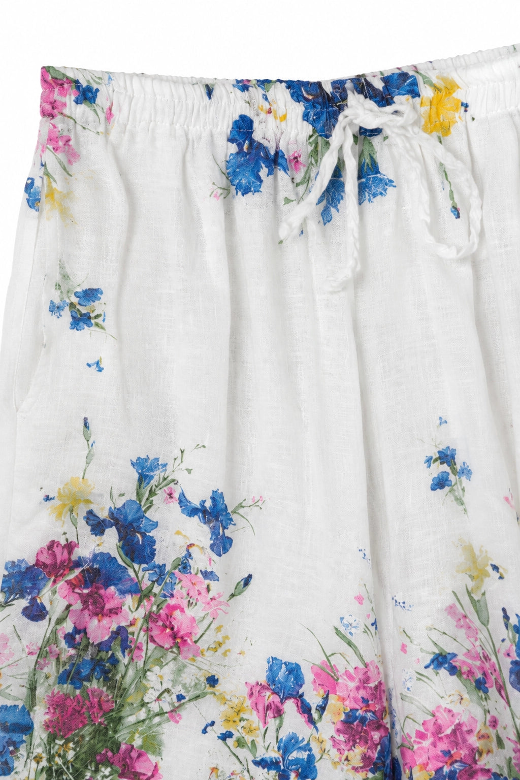 White Floral Linen Pant