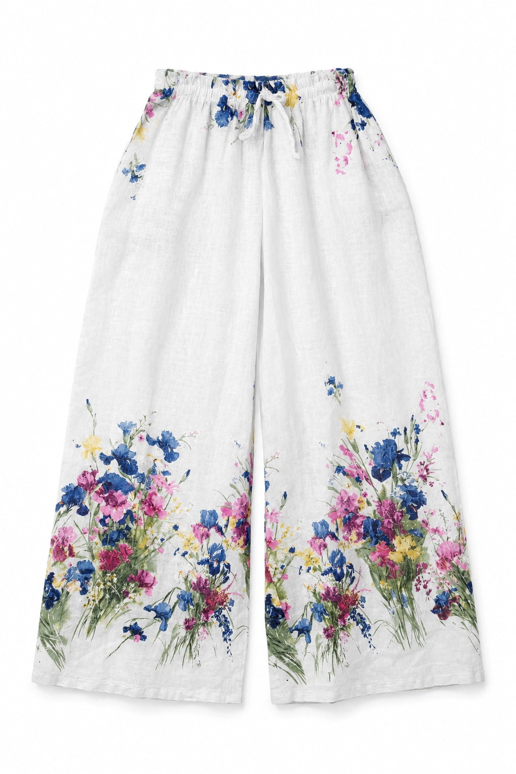 White Floral Linen Pant