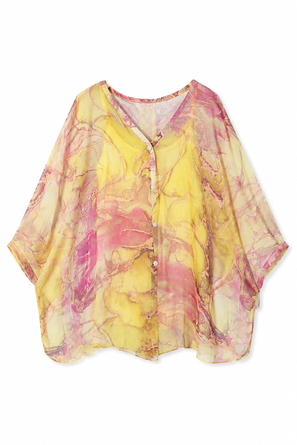 Yellow Marble Print Silk Blouse