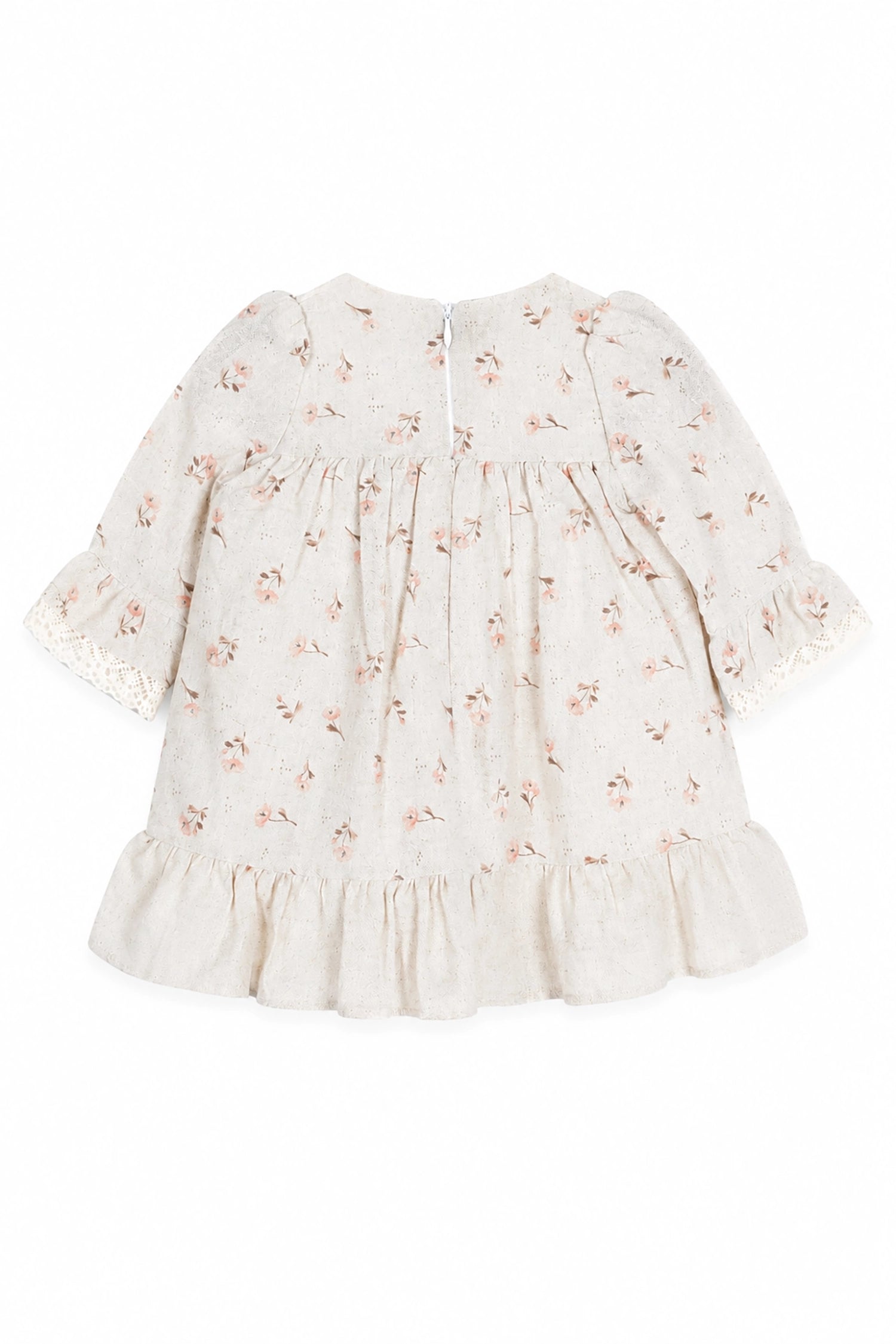 Floral dress with ruffled sleeves on a white background