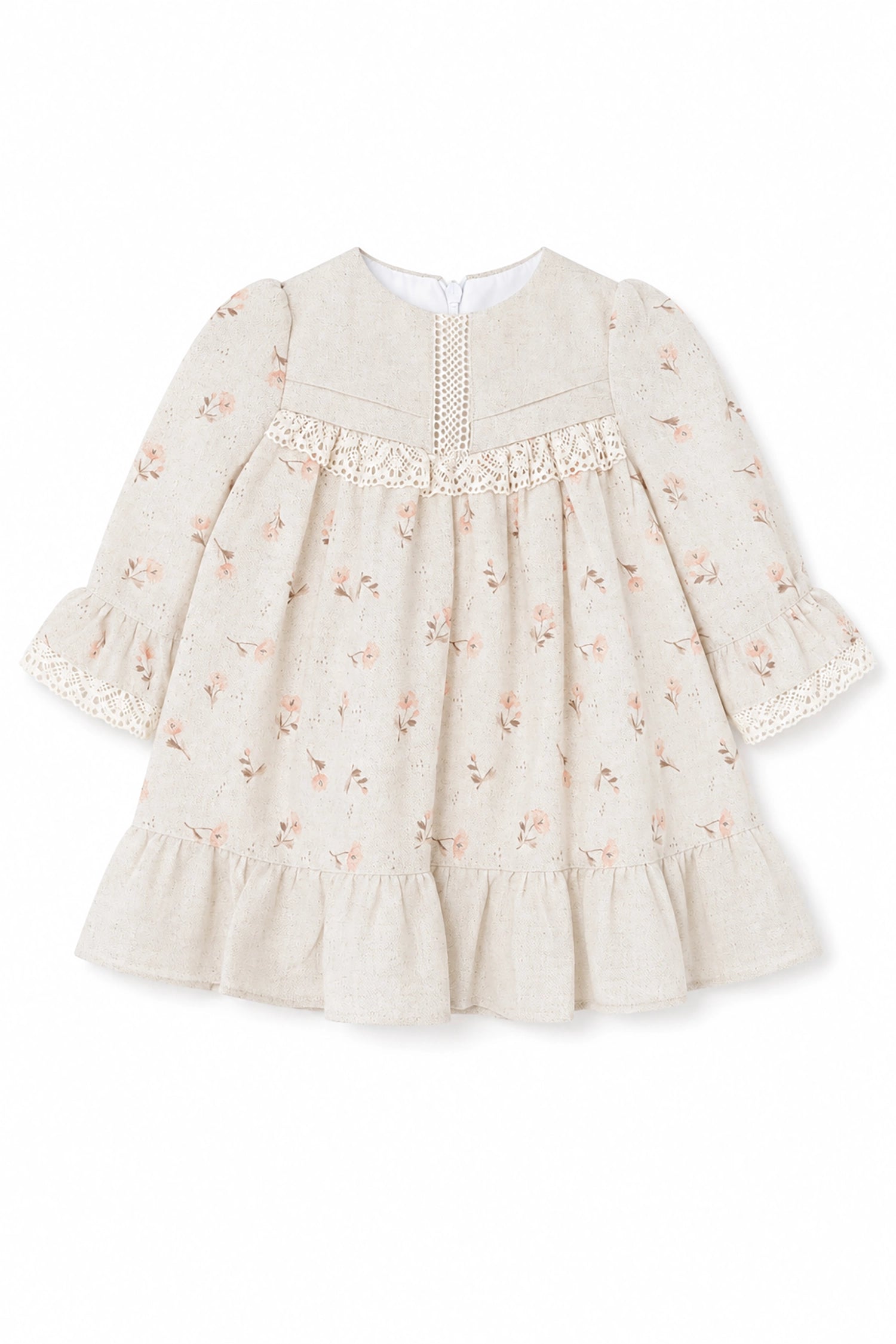 Floral dress with long sleeves on a white background