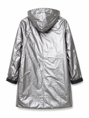 Silver raincoat with a hood on a white background