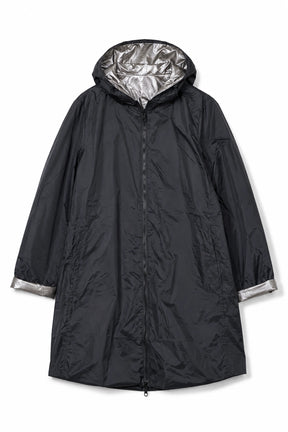 Black raincoat with silver lining on a white background