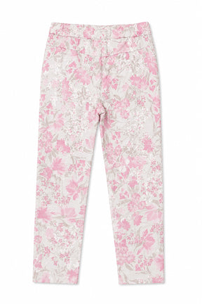 Floral-patterned pants on a white background