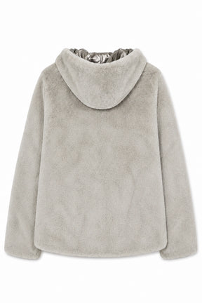 Reversible fur coat back flatlay shot 