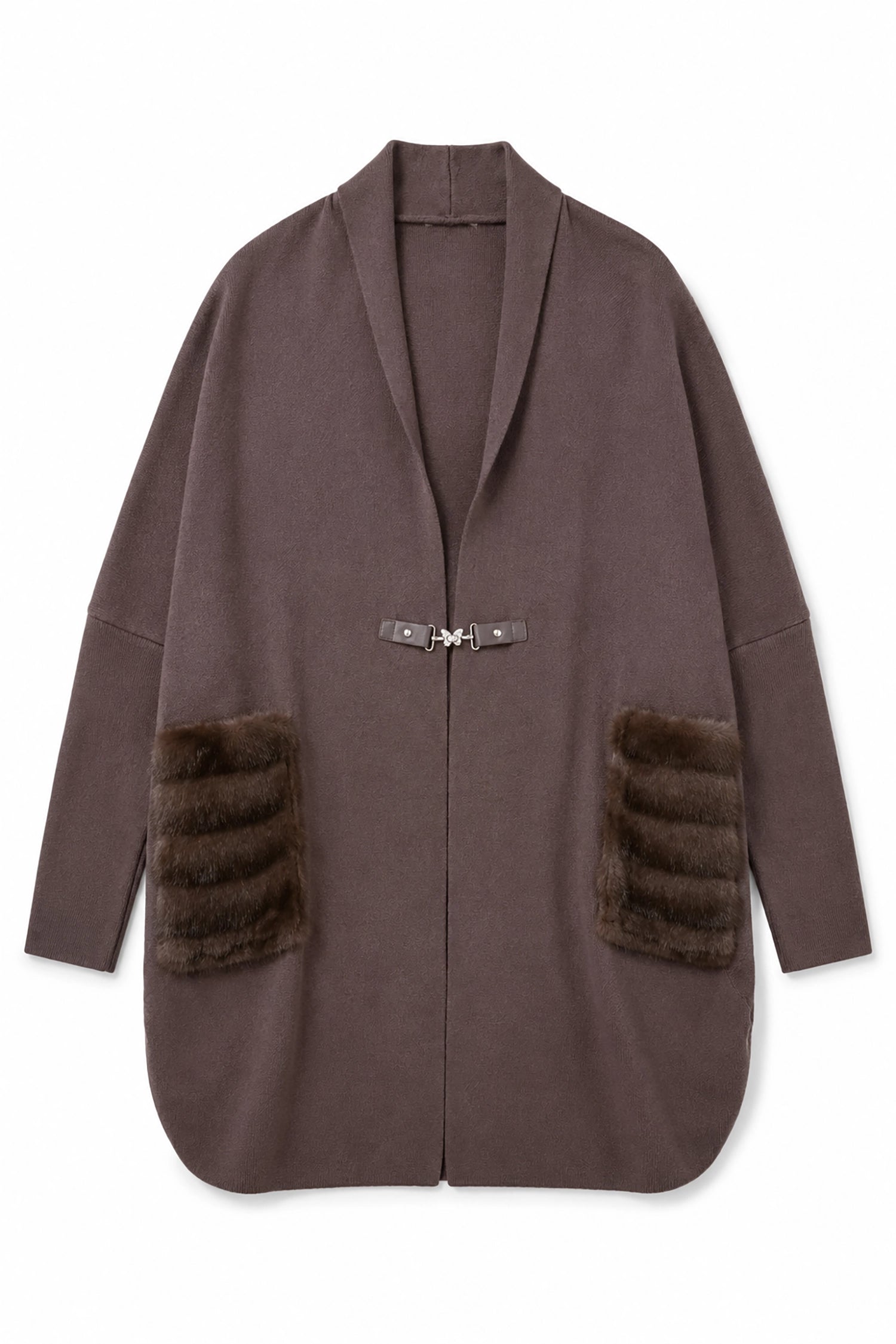 Brown coat with fur patches on a white background
