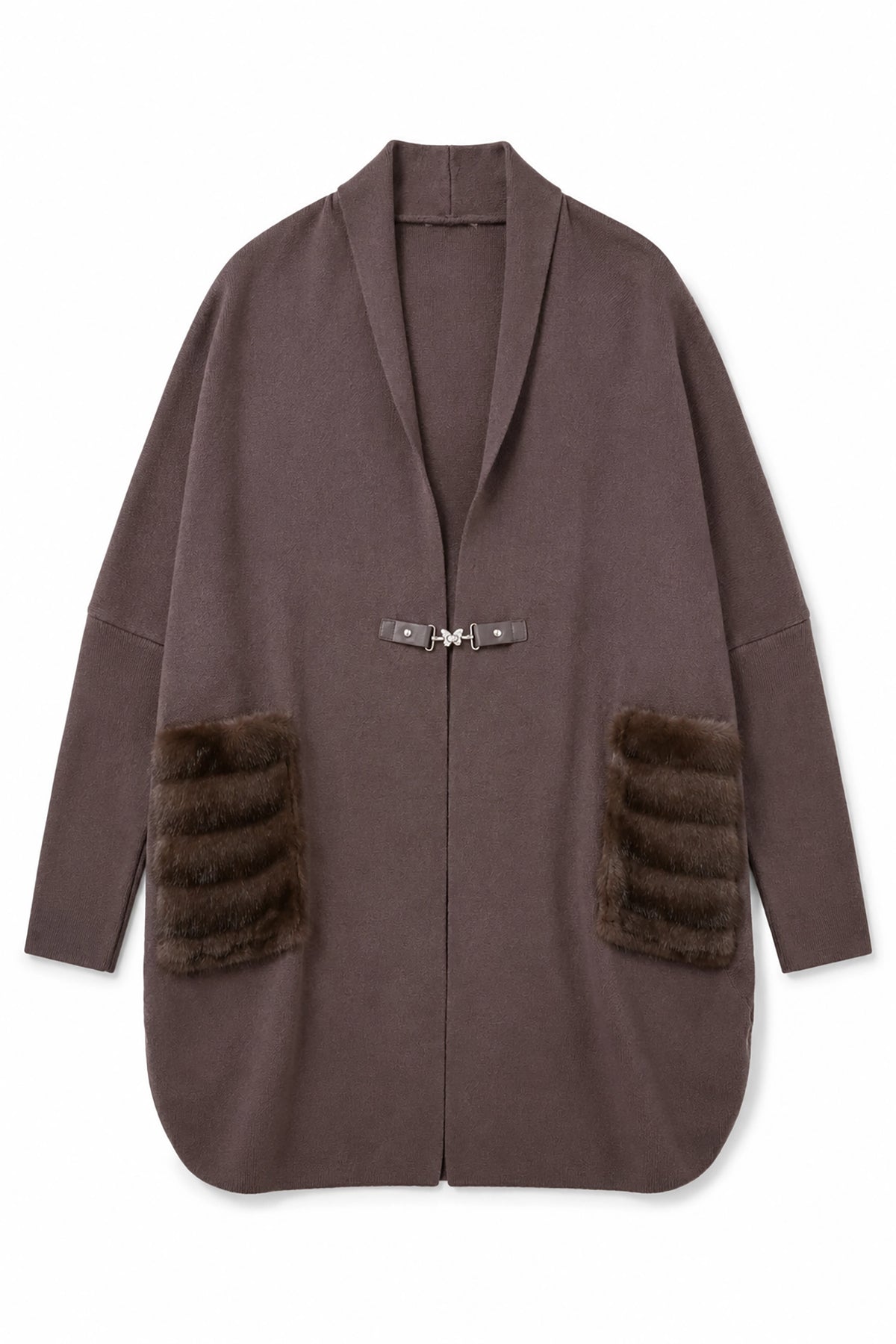 Brown coat with fur patches on a white background