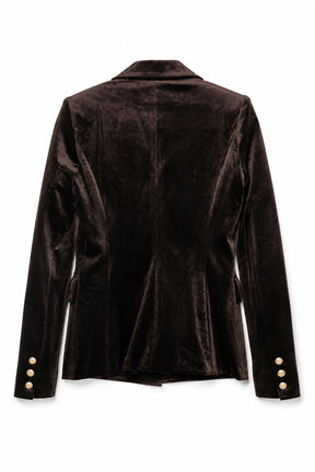 Brown velvet blazer on a white background