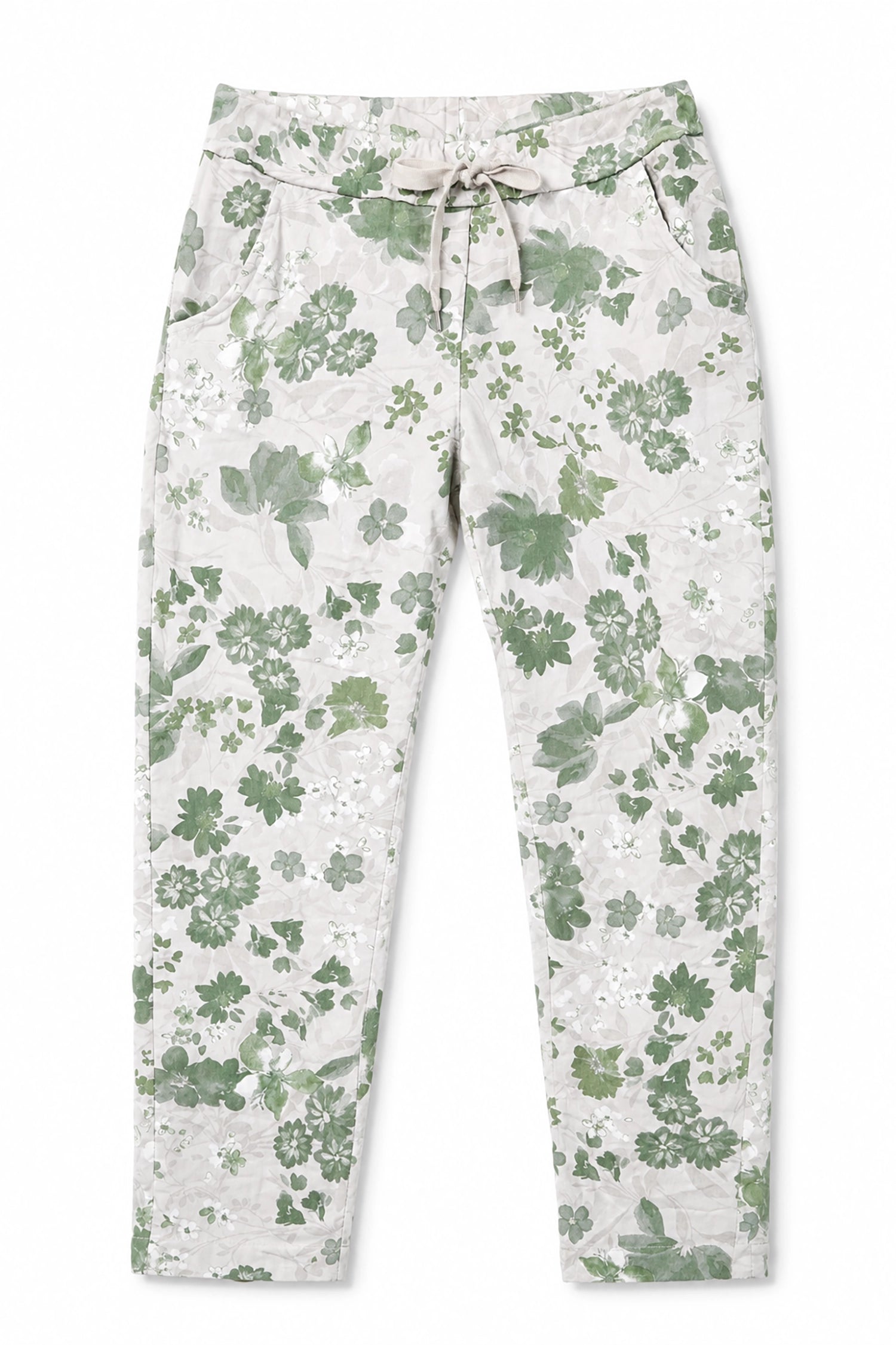 Floral patterned pants on a white background