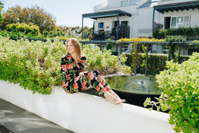Dreamy Black and Coral Floral Long Sleeve PJ