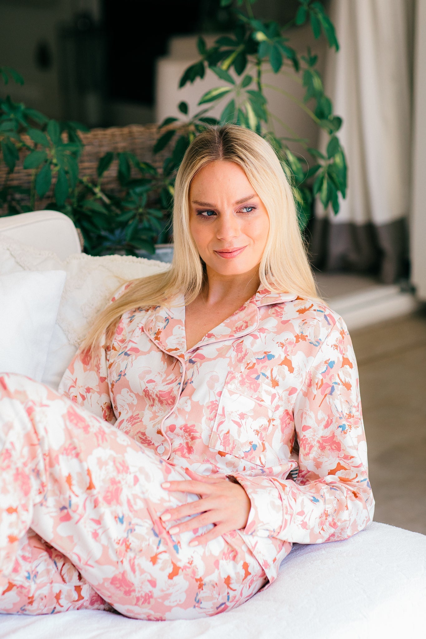 Poppy Divine Dusty Pink with Ivory Blue Floral PJ