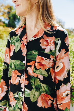 Dreamy Black and Coral Floral Long Sleeve PJ
