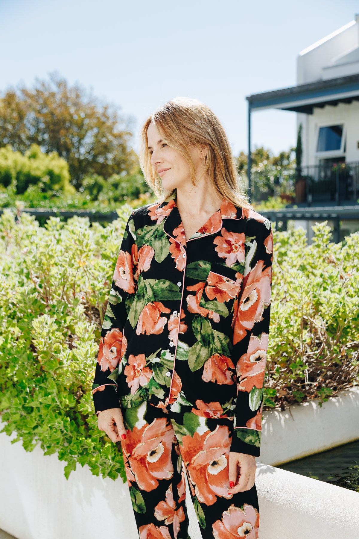 Dreamy Black and Coral Floral Long Sleeve PJ
