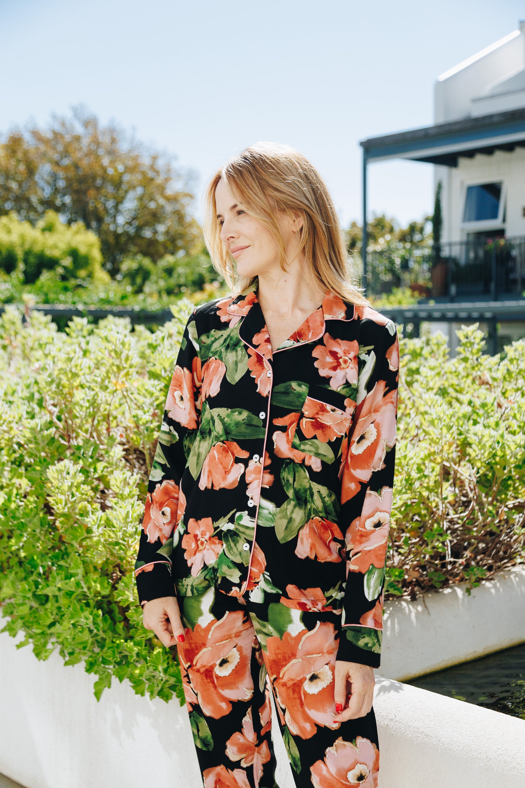 Dreamy Black and Coral Floral Long Sleeve PJ