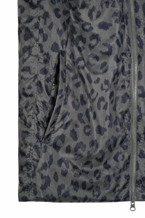 Leopard print jacket with a zipper on a white background