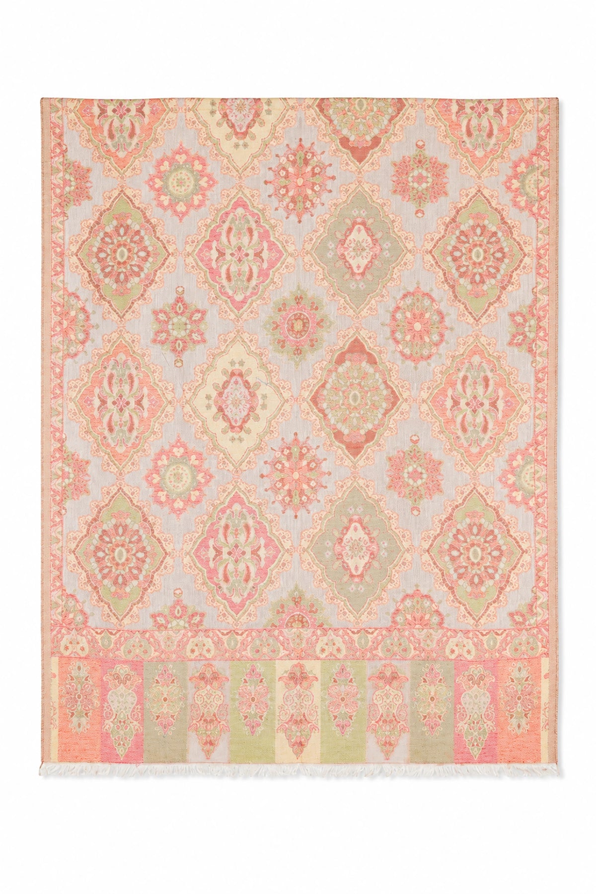 Decorative scarf with geometric pattern on a white background