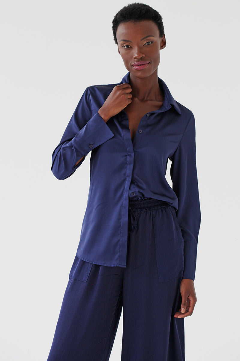 Navy Satin Shirt